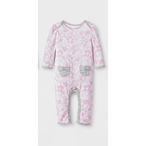 Pink Floral Footless Romper with Bow Detail - Picture 3 of 3